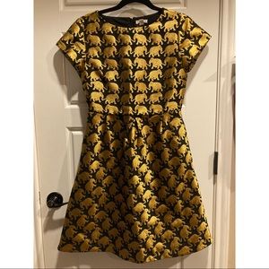J. Crew Black/Gold Elephant Dress